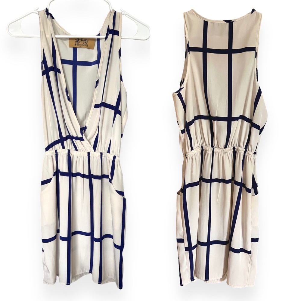 EUC White & Blue Checkered Sleeveless Mini Dress by Covent Garden